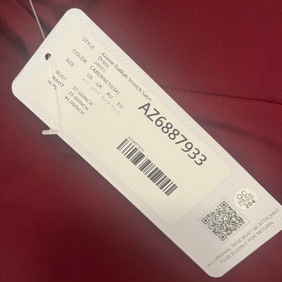 NWT UNWORN: Azazie Dalilah Cabernet - Stretch Satin - Picture 2 of 6